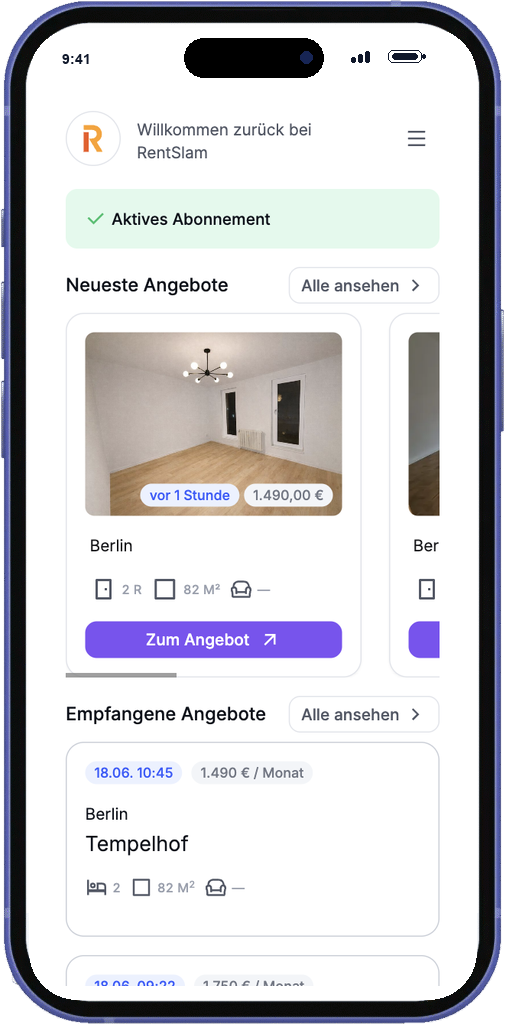 RentSlam-Webapp mit Berliner Mietangeboten auf Deutsch